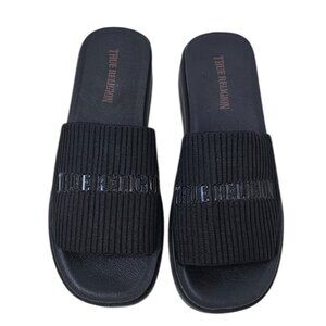 True Religion Womens Jann Slip On Mules, Black, Fabric, Platform, Size 8